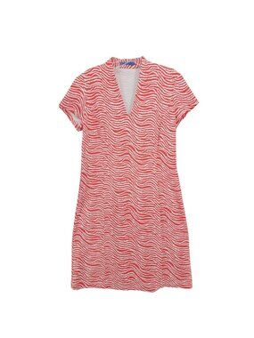 J MCLAUGHLIN Ivana Dress Coral Red White Radio Waves Catalina Cloth Size MEDIUM